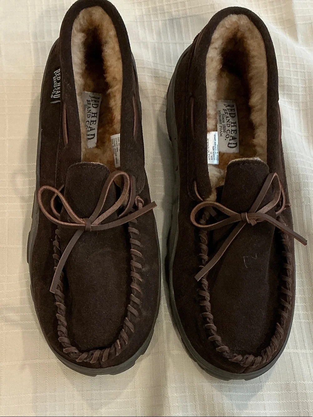 RedHead Dark Brown Suede Moccasin Slip-On Loafers with Shearling